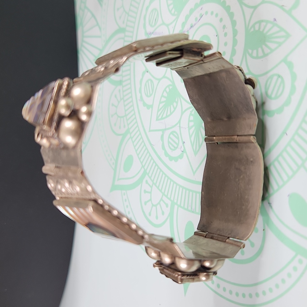 Vintage Taxco Mexico Sterling Panel Bracelet Abalone Mother of Pearl MOP - Picture 11 of 12